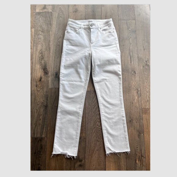 Paige Hoxton High Rise Slim Crop Jeans White Size 26 Raw Hem Stretch Denim - Picture 1 of 7